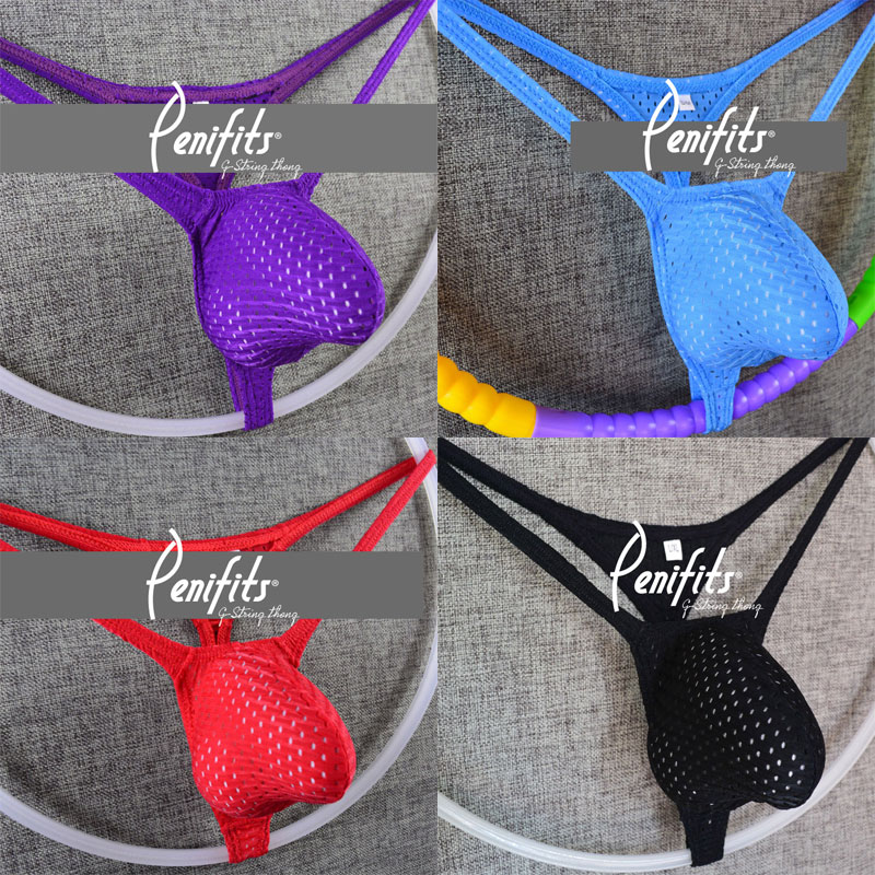 

Men's Sexy String Thong Contoured Pouch eyelet Mesh Grape Smugglers Underwear, Black;brown