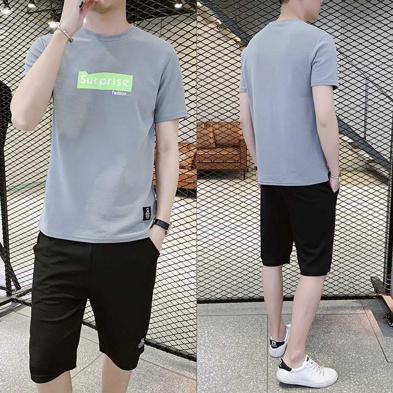 

Training Set Sports Clothing Running Set T Shirt With Shorts Jogging Sprot Tracksuit Fitness Workout Letter Sportswear Men, Black