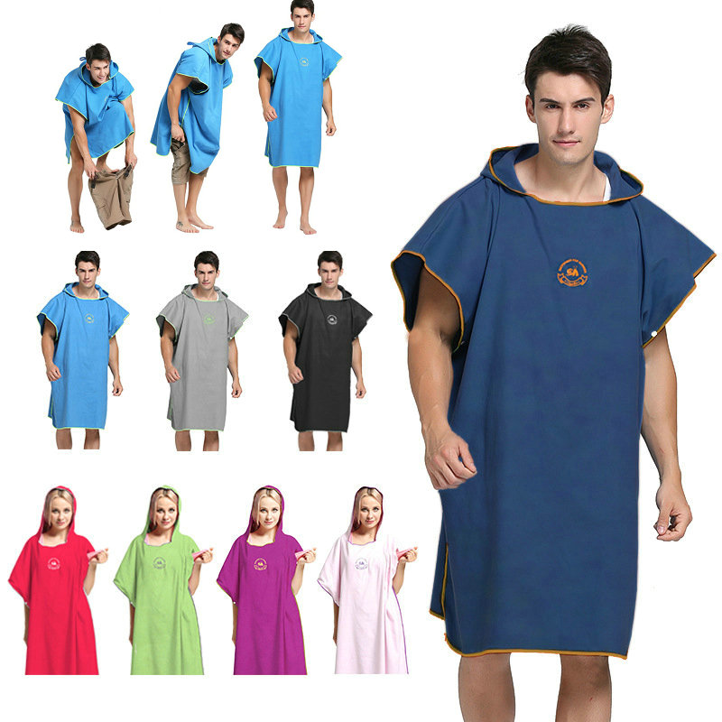 

90*110 Microfiber Beach Towel Wetsuit Changing Robe Poncho with Hood Quick Dry Hooded Towels for Swim Man Women Bathrobe Towels, Customize