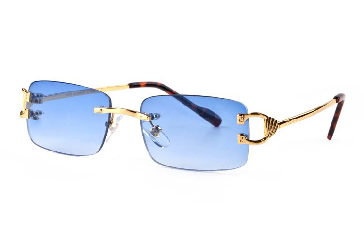 

New fashion vintage sunglasses for men women alloy golden metal legs rimless frame buffalo horn glasses lunettes with full accessory