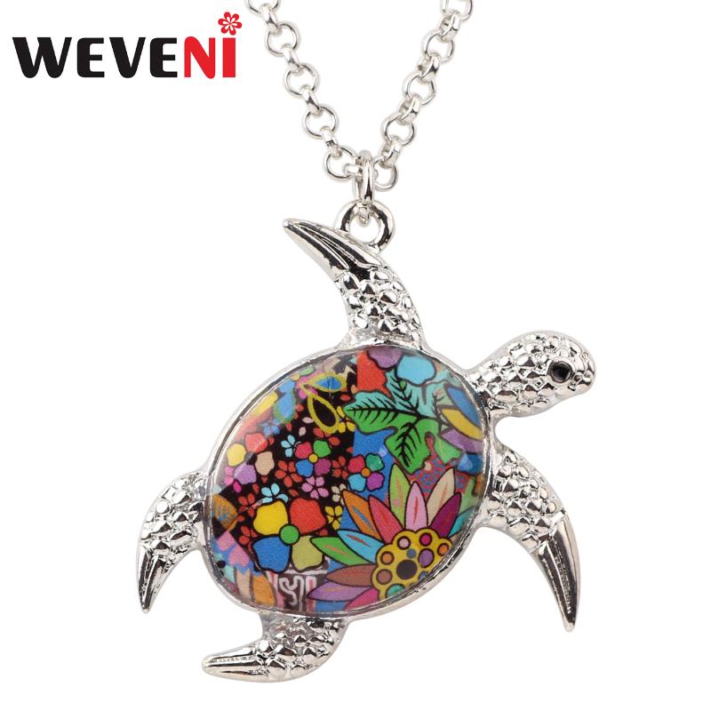 

Pendant Necklaces WEVENI Metal Enamel Sea Turtle Tortoise Necklace Choker Chain Collar Ocean Animal Jewelry For Women Girls Gift Bijoux