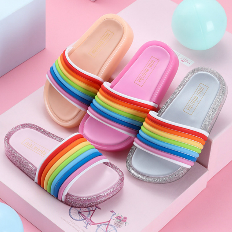 

Summer Children's Slippers Rainbow Straps Girl Boy Slides LED Light Sandals Outdoor Mix Color Indoor Unisex Cute Sweet 2020 Home, Black