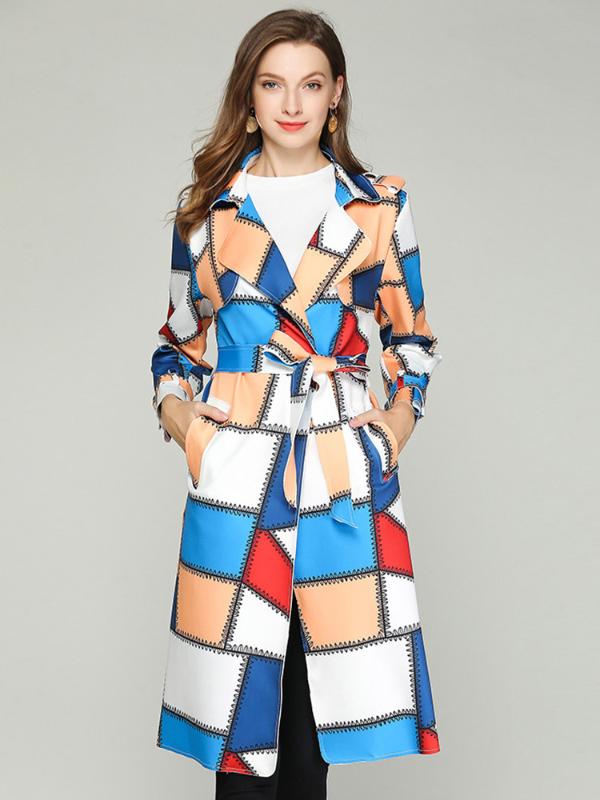 

Raincoats for Women Cloak 2020 Spring Autumn Print Trench Coat British Style Windbreaker Casual Lapel Slim Work Multicolor, Photo color