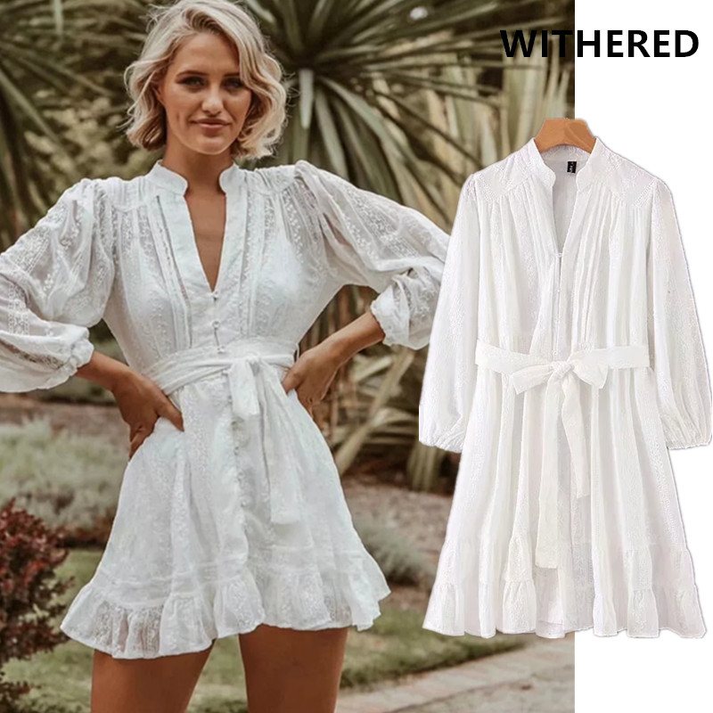 

Withered fashion blogger england court vintage cotton lace elegant party mini dress women vestidos de fiesta de noche vestidos, White