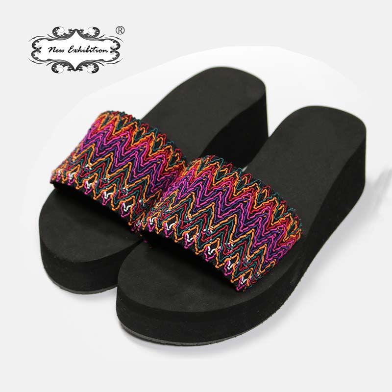 

New Exhibition Summer Woman Shoes Beach Flip Flops High Heel Slippers Platform bath slippers Wedge Black Ladies Shoes35-40, Green