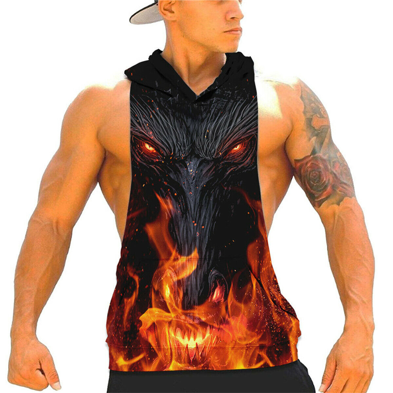 

Men Muscle Bodybuilding Tanks Man Sportswear Hooded Sweat Tees Tank Tops Slim Fitness Athletic Vests 3D Print Vest Male, Color b