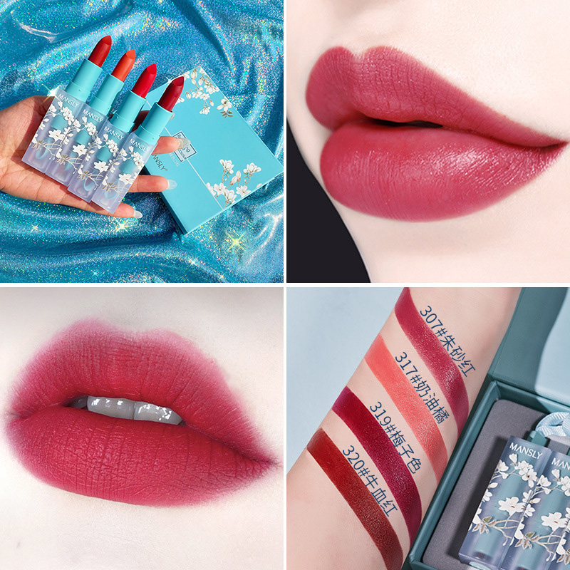 

MANSLY elegant rhyme lipstick 4PCS / set matte soft mist milk color rotten tomato red lipstick set box cosmetics wholesale, M-177b