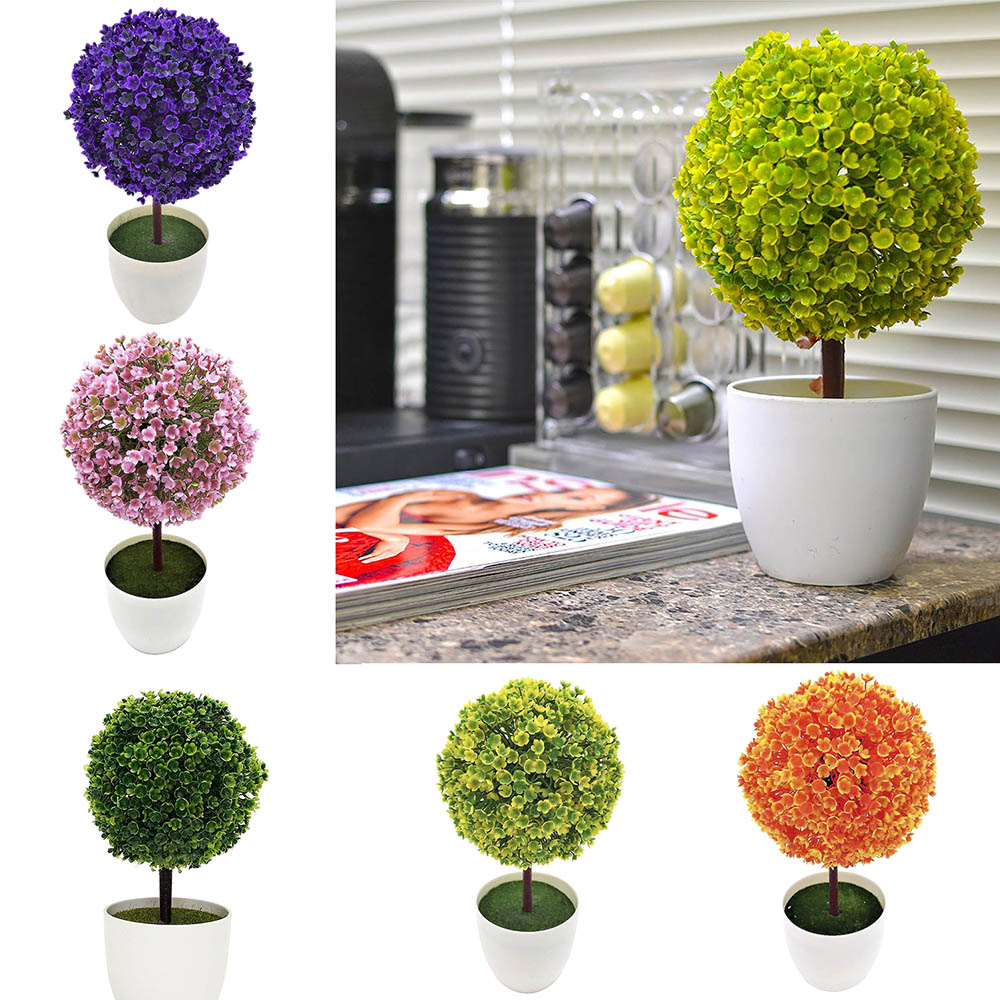 

Ball Topiary Mini Artificial Tree Home Decor Plant Pot Ornament Potted Plastic, Green