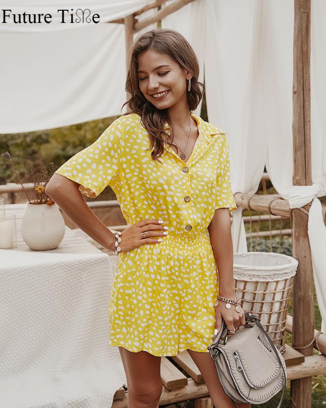 

Future Time 2020 Summer Sexy Small Floral Shirt Jumpsuit Casual Natural Style Polka Dot Jumpsuit SP466, Orange