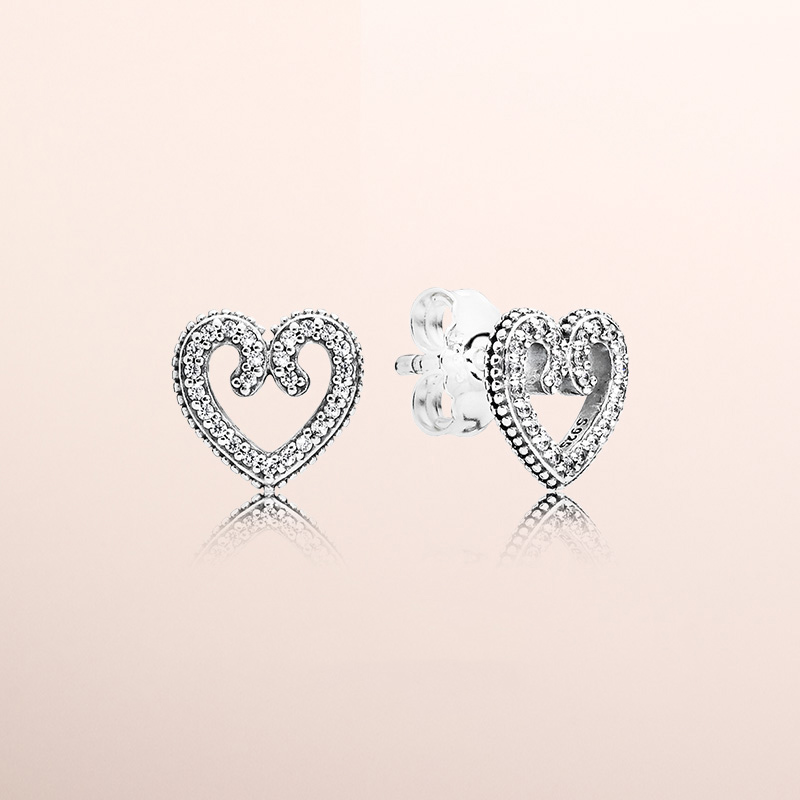 

Real 925 Sterling Silver CZ Diamond heart Earrings Set Original Box for Pandora Heart Swirls Stud Earrings for Women Girls Wedding Jewelry