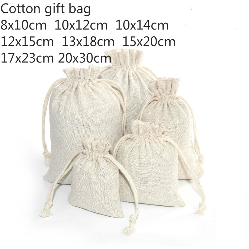 

10pcs/lot 8 Sizes Linen Cotton Bag Cosmetics Gifts Jewelry Packaging Bags Cute Drawstring Candy Bag Wedding Party Packaging Bags
