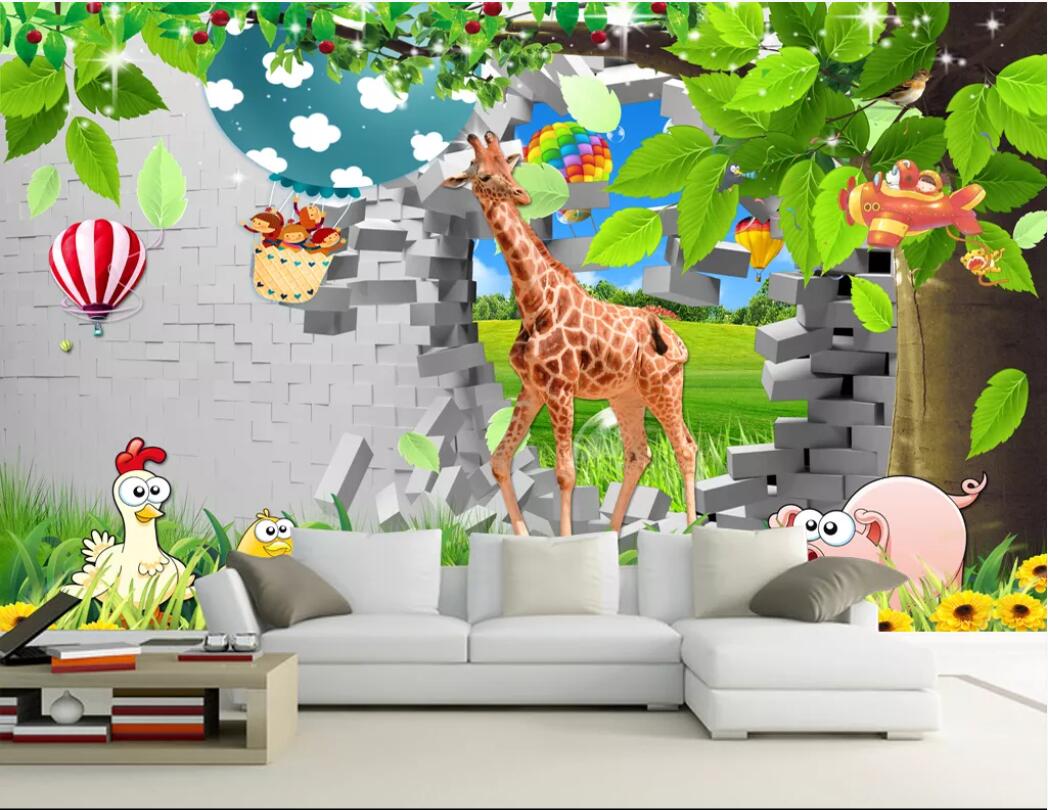 

3d room wallpaper custom photo mural Big tree scenery 3D giraffe beautiful landscape background wall wallpaper for walls 3 d, Non-woven fabric