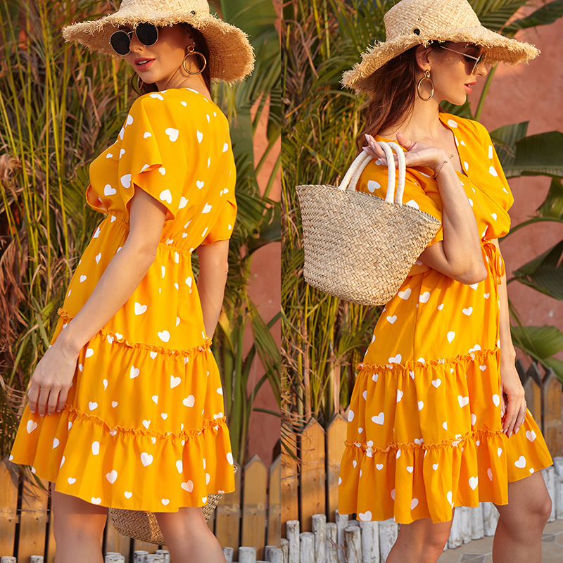 

2020 Summer European and American Hot Fashion Chiffon Floral French Sweet Casual Retro Dress, Black