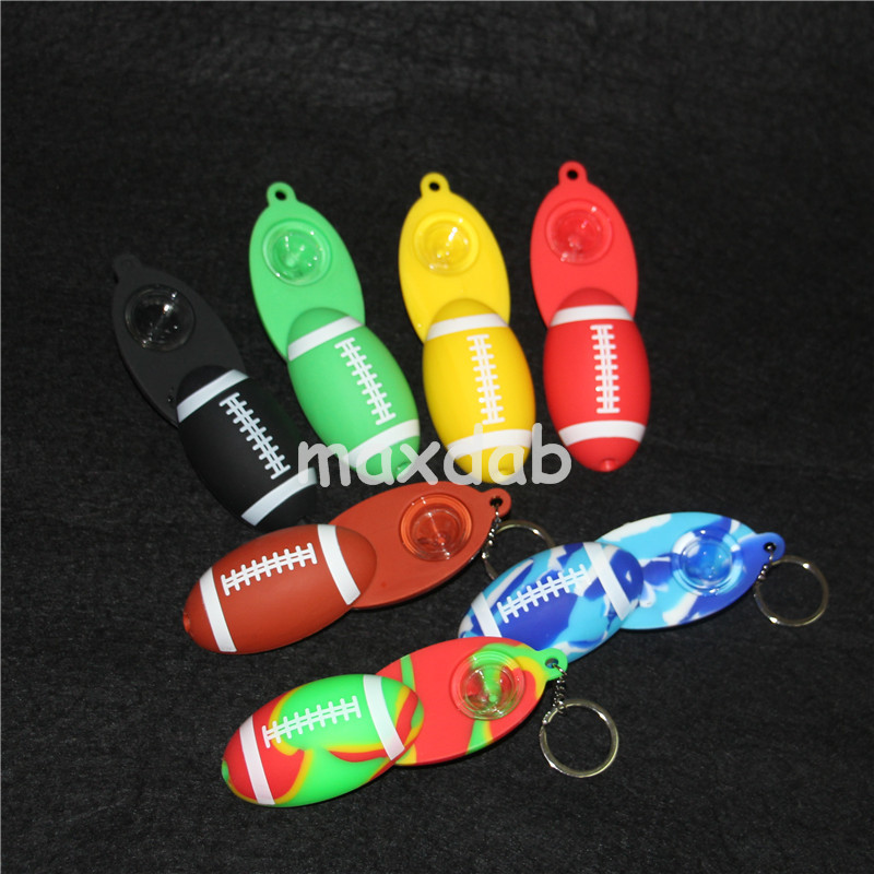

Keychain Football Shape Mini Smoking Pipes with screw lid Hand Tobacco Cigarette Pipes silicone Hand Pipes