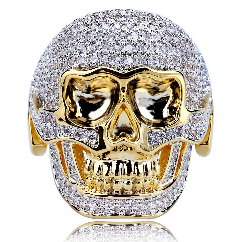 

Men's Hip Hop Gold Jewelry Punk Skull Ring Natural White Sapphire Diamond Cz Ring Boyfriend Gift Size 7-13
