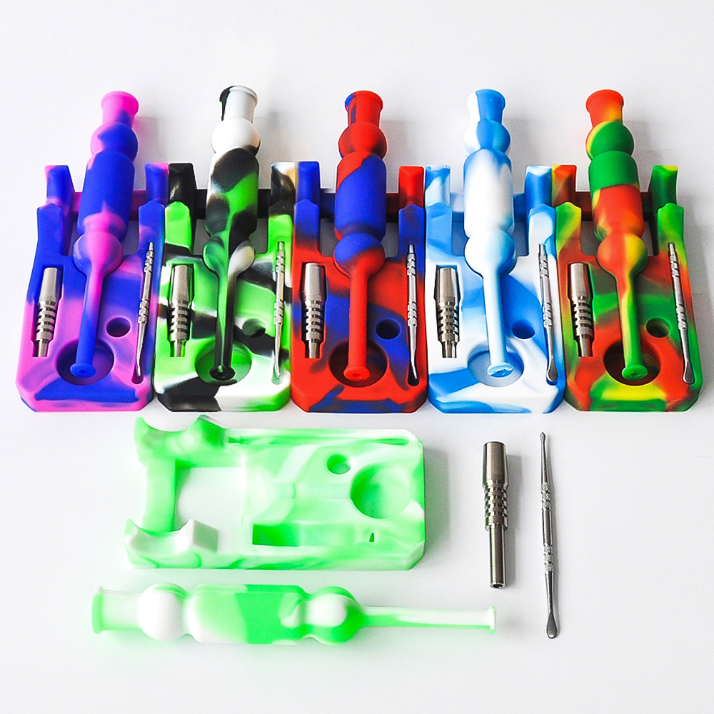 

Free Shipping Silicone Nectar Collector kit with 14mm joint Ti Nail nectar collector oil rigs glass bongs Glass water Pipes