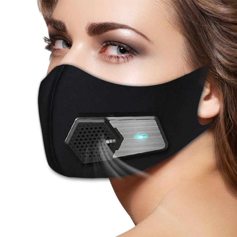 Cotton Face Maskswashable And Reusable Smart Electric Air Respirator Facemask Fashion Black Cloth Face Maske For Germ Protection-image-545634208