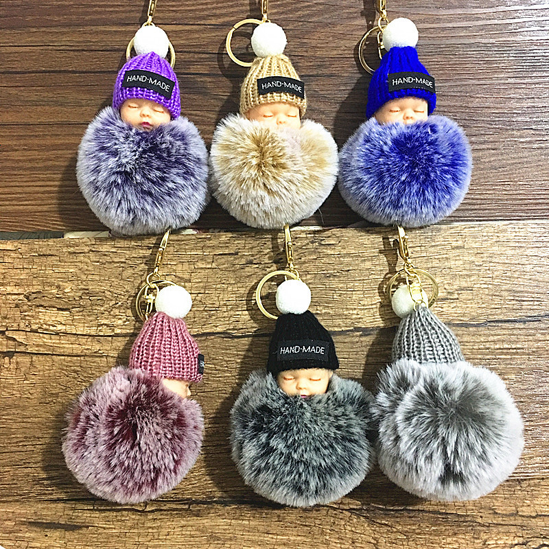 Femmes Laine Pompon Sleeping souris Keychain Porte-clés Sac Voiture Pendentif Keychain