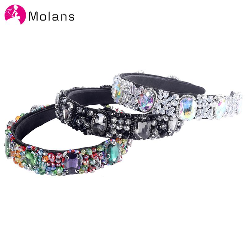 

Molans Baroque Crystal Beads Headbands Colorful Different Size Rhinestone Women Hairbands New Fashion Personality Hair Headpiece