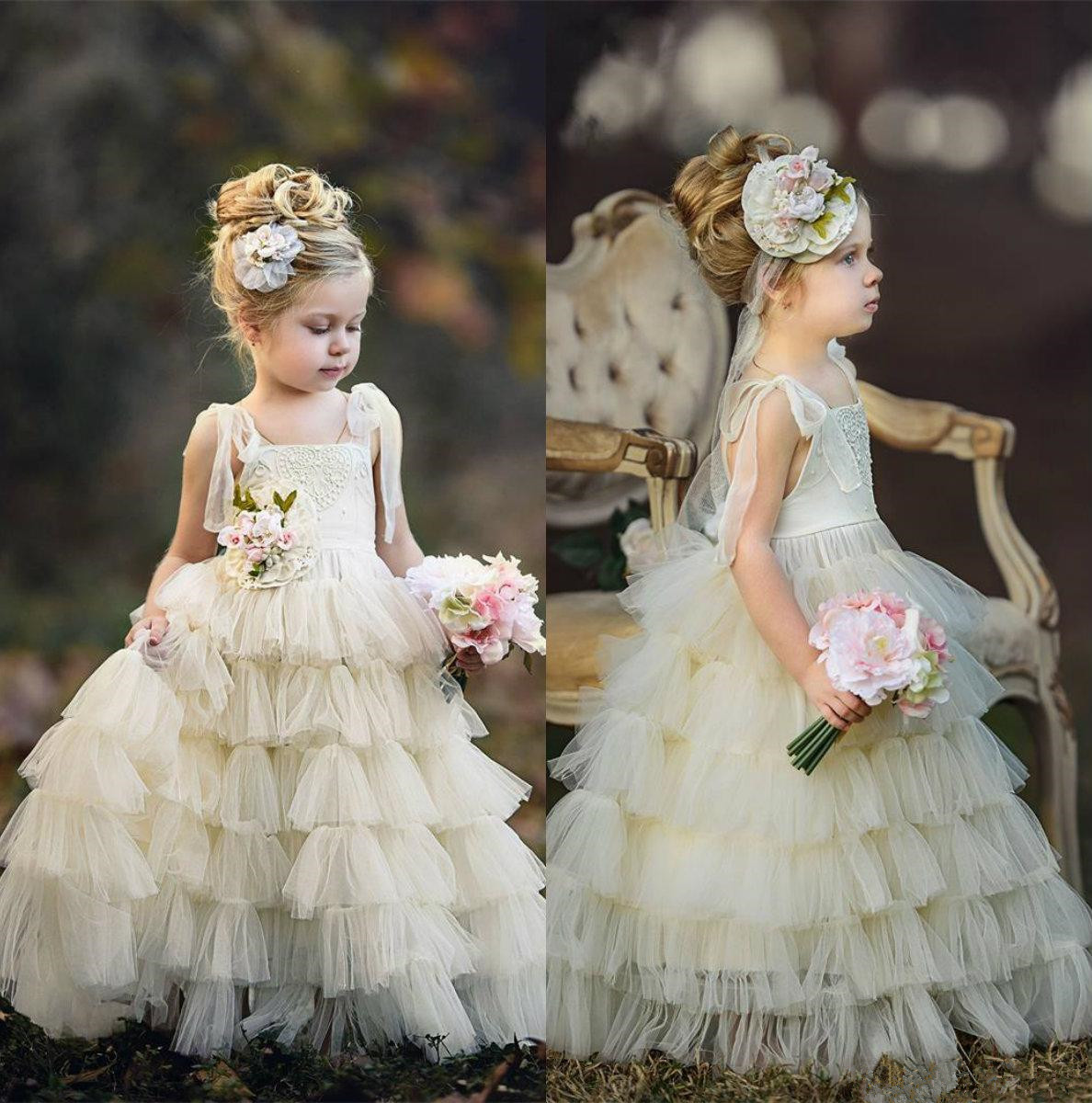 

Crew Custom Cute Little Flower Girl Dress Floor Length A Line Flowers Bows Kids Prom Birthday Dress Cheap, Light yellow