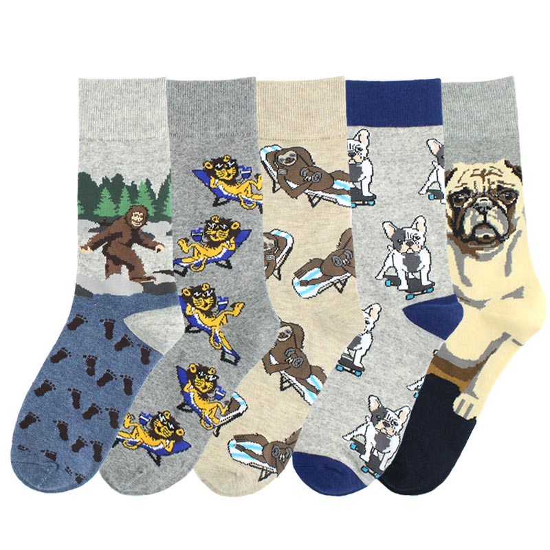 

SOPLCAALCK]Novelty Animal Funny Socks Men Wedding Gift Creative Men Socks Pug Orangutans Sloth Calcetines Hombre Divertido Crew