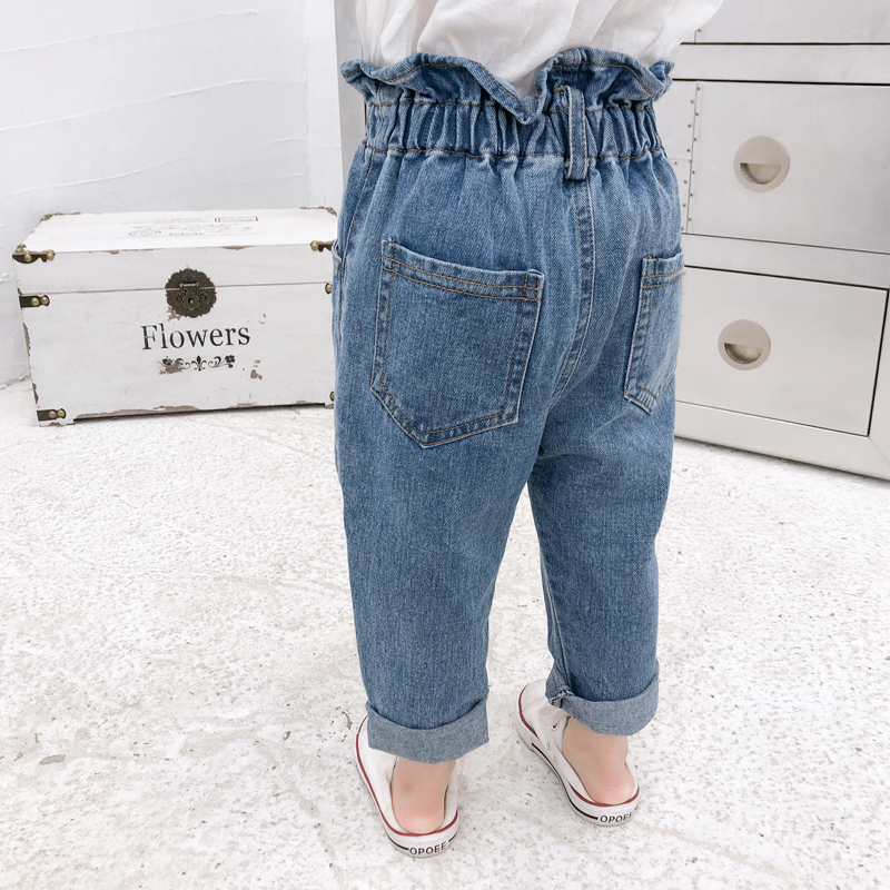 

Baby Girls Jeans Spring Children Hole Cowboy Pants Elastic Waist Girls Jeans Kids Clothing Denim Trousers Casual Kids Jeans, Blue