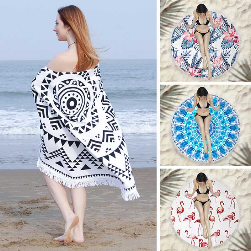 

Beach Towel Tassel Mandala Tapestry Sunblock Round Cover-Up Bath Towel Printed Bohemian Yoga Mat 150cm