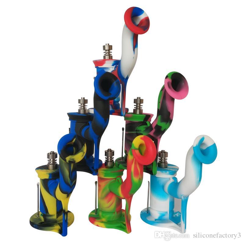 

Dab Rigs Silicone Water Pipe Bong Unbreakable Silicone Dab Oil Rig Concentrate Smoking Pipe bubbler with 5ml Wax Container and Titanium Nail