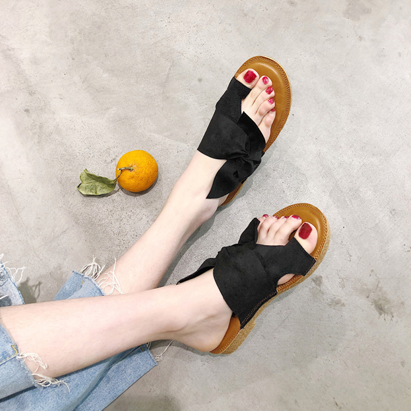 

2020 New Vrouwen Zomer Slippers Mode Solid Vlinder-Knoop Vrouwen Schoenen Slippers Ongedwongen Strand Dames Plus Size, Black
