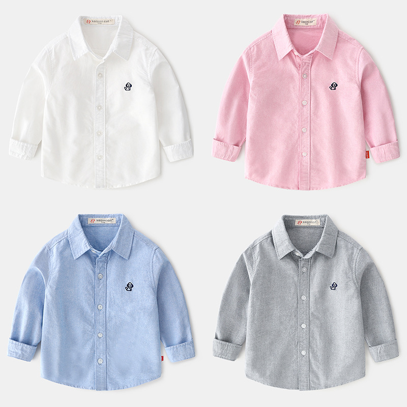 

Boy kids Clothing Shirt Spring Fall Boy 100% Cotton Long Sleeve Turn Down Collar Solid Color shirt, As picture