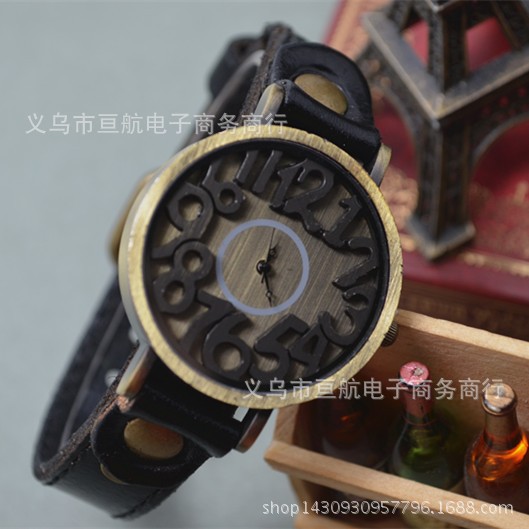

Retro Watch Relogio Masculino New Reloj Trend Style Retro Watch Men Punk Rock Brown Black Leather Bracelet Cuff Men