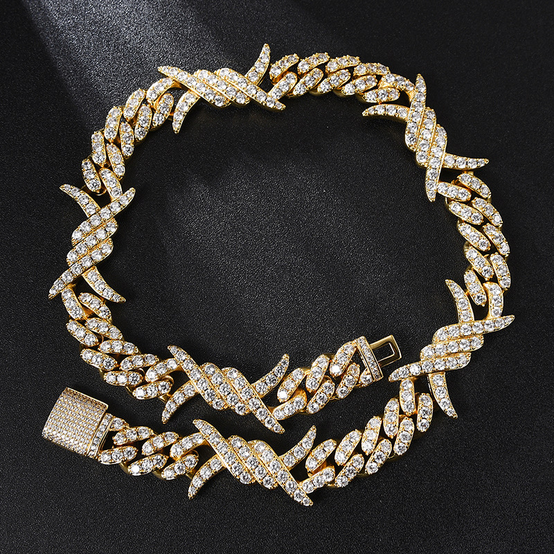 Hip Hop Hommes Collier Plaqué Or Ice Out CZ Diamant Chaîne Cubaine Collier Rappeur Rue Bijoux pour Hommes Vente Chaude