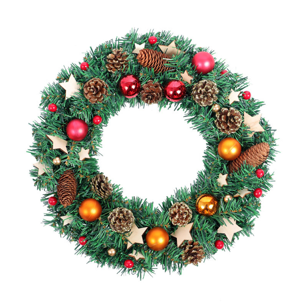 

Xmas Tree Hanging Flower Garland Round-shaped Rattan Flower Wreath for Home Christmas Party Decoration Tree Pendant Ornaments, A 35cm