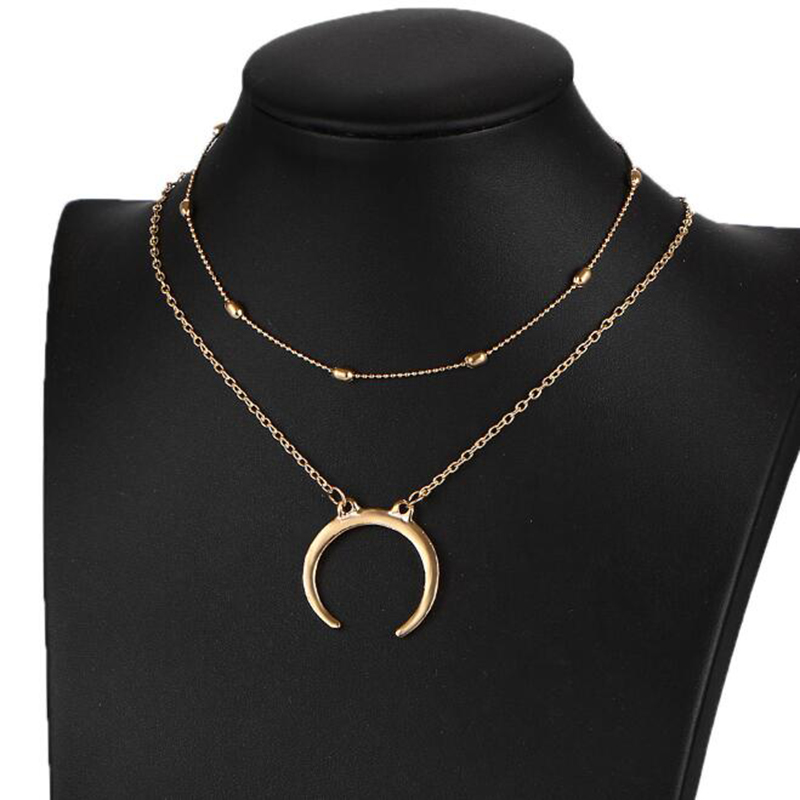 

Women Moon Beaded Choker Necklaces Gold Multi Layer Necklace Layered New Fashion Jewelry Accessory Elegant Clavicle Chain Choker