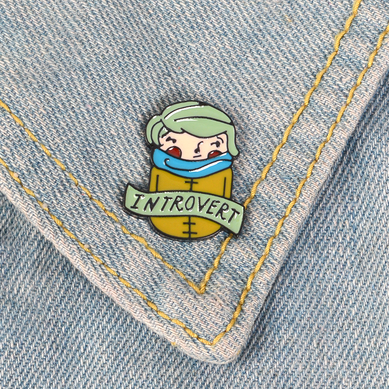

Interovert Green Hair Blue scarf Boy Pin Badges Reddish cheek Timid eyes Enamel Brooch Expression personality Jewelry, Gray