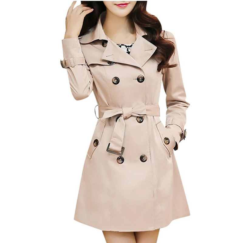 

New Elegant Ladies Lapel Jacket Belt Casual Office long-sleeved Slim Long trench coat Fashion Wild Autumn Winter Tops Soft, Khaki