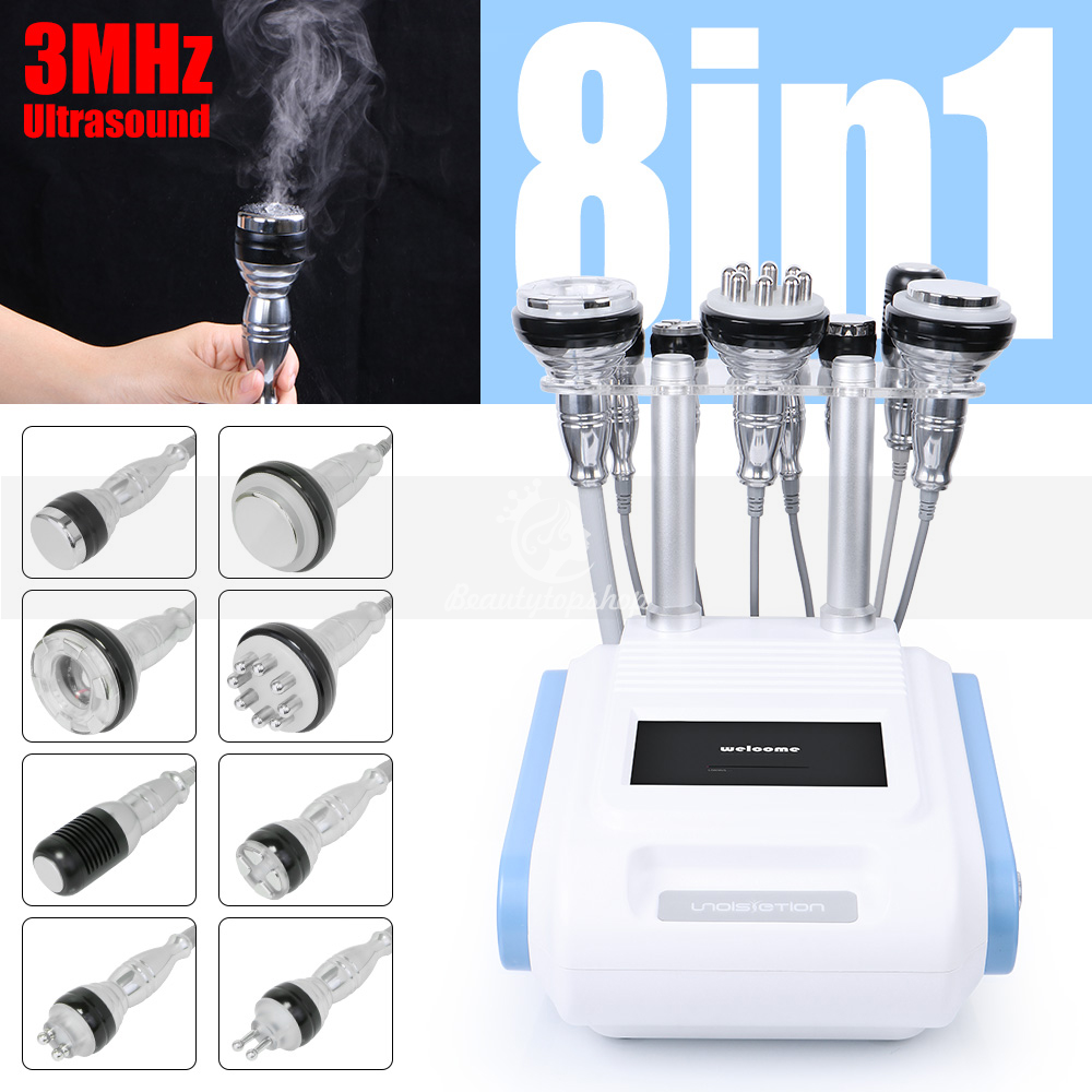 Professional 8 in 1 Multi-function 40K Cavitation Vacuum Multi-polar RF 3Mhz Ultrasonic Bio Hot Cold Hammer Slimming Machine