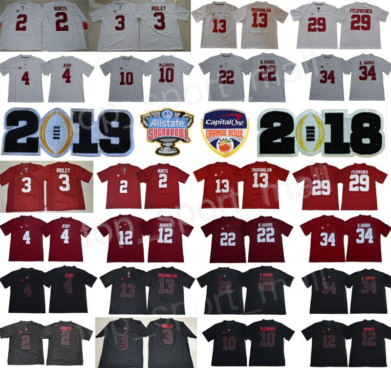 

College Football 2019 Alabama Crimson Tide Tua Tagovailoa Jersey Jerry Jeudy Damien Najee Harris Jalen Hurts Sugar Orange Bowl Red Black