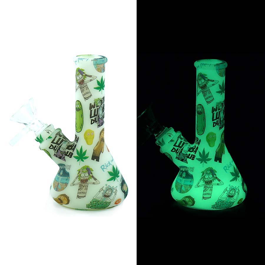 

5-14 inch smoking pipes water pipe Glowing the dark silicone beaker bong with glass bowl unbreakable hot sell cartoon style