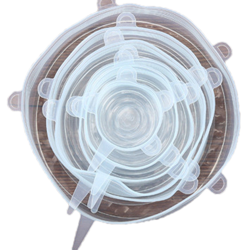 

6pcs Silicone Stretch Lids Fresh Wraps Bowl Cup Pot Cover Seal Reusable, White