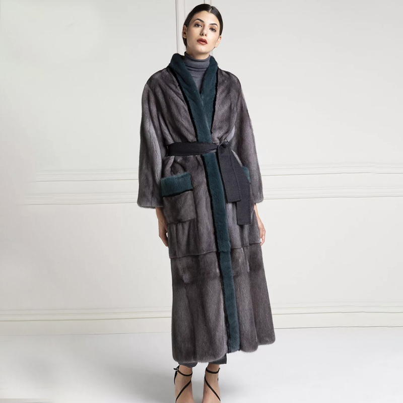 

Long Real/Nature Coat With Belt Fashion Women Natural Mink/Fur Jacket Luxury Russian Winter Pelt Fur Coats Woman 2020, As picture