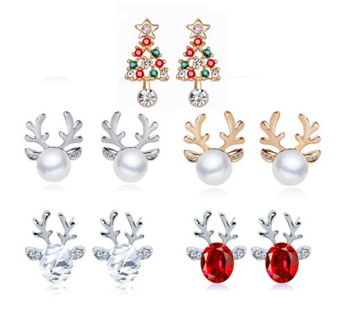 

1Pair Women Xmas Gift Elegant Jewelry Christmas Pearl Deer Earrings Reindeer Ear Stud