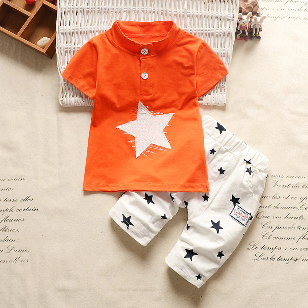 

2019 Fashion summer Baby Boys Kids Outfits set Short Sleeve Star Cartoon Printed Tracksuit Clothes Set Roupa Conjunto infantil, Customize