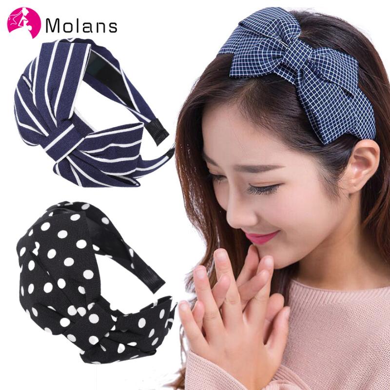 

MOLANS Classic plaid fabric bow wide Headband Hair Accessories For Modern Women Hair Hoop Fashion Bands Bezel Headwear