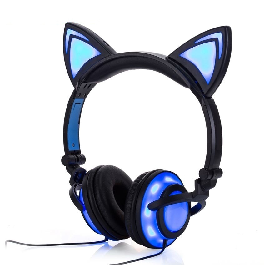 

Hot Cat Ear headphones LED Ear headphone cat earphone Flashing Glowing Headset Gaming Earphones for Adult and Children (Retail), Old black