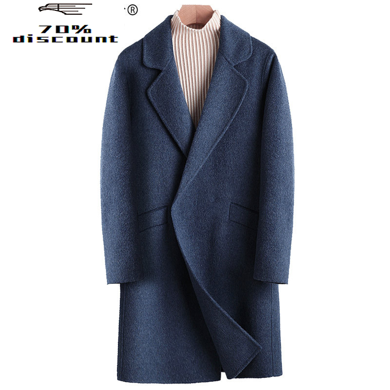 

Men's Coat Double-sided Long Wool Coat Man Jacket Alpaca Mens Coats and Jackets Windbreaker Abrigo Hombre 846 KJ2405, Blue