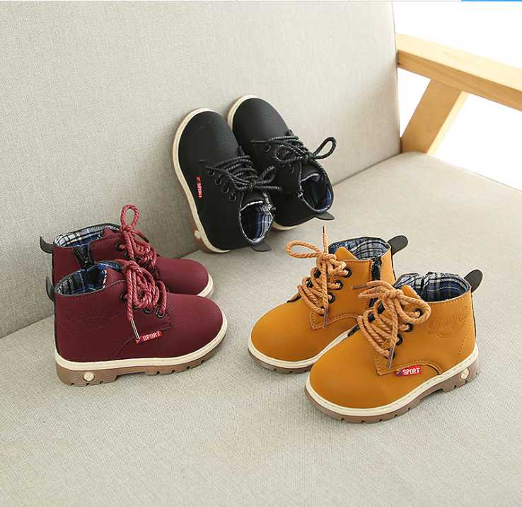 

Kids Boots autumn/Winter Leather Plush Snow Boots For Girls Boys Casual Walking Leisure Outdoor Ankle Toddlers Shoes Short, A3