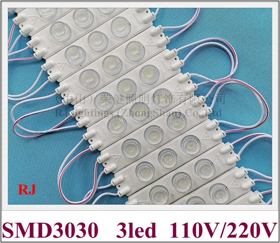 

AC110V / AC220V injection LED module light 96mm*22mm SMD 3030 3 LED 3W IP65 with lens beam angle vertically 15 horizontally 45