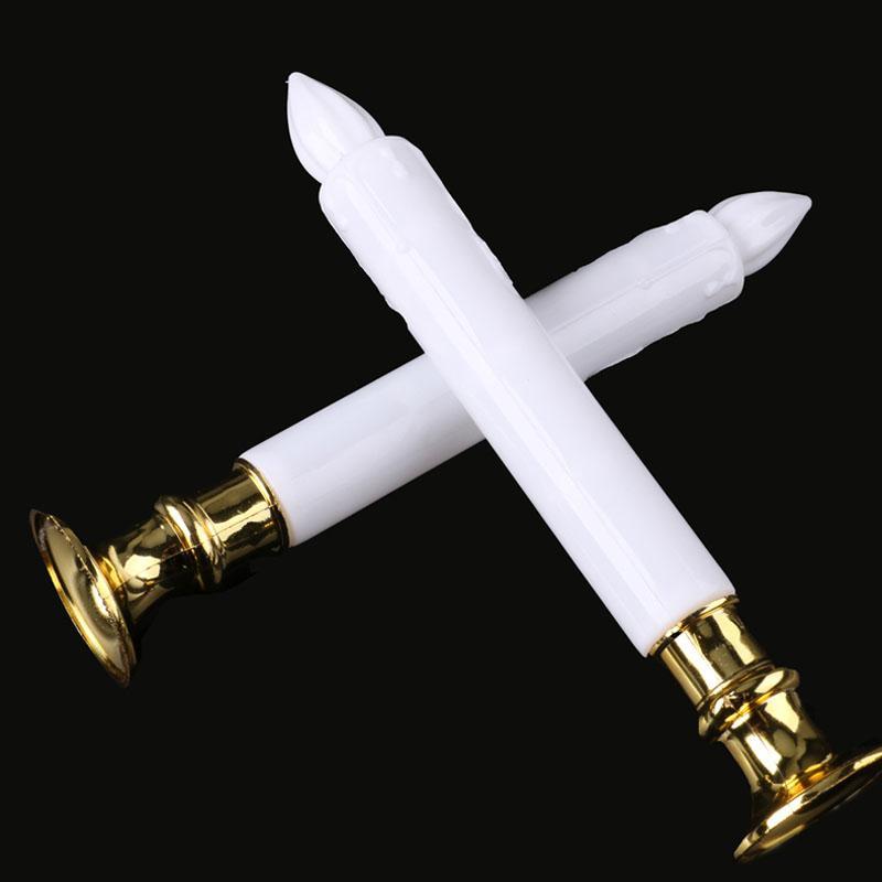 

2Pcs/set 19cm Electric Flameless LED Candle Lights with Removable Gold Bases Environmental Long Candle Lamp Wedding Birthday Party