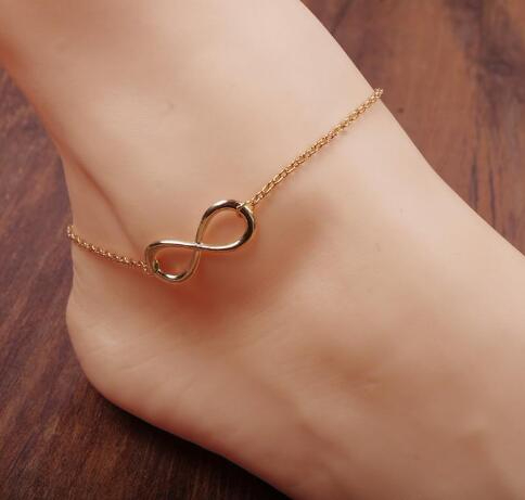 

Gold Infinity Charm Anklets Bracelets With Classic 8 Foot Chain Barefoot Sandals Jewelry For Women Beach Pool Party Ankle Bracelet GB1692